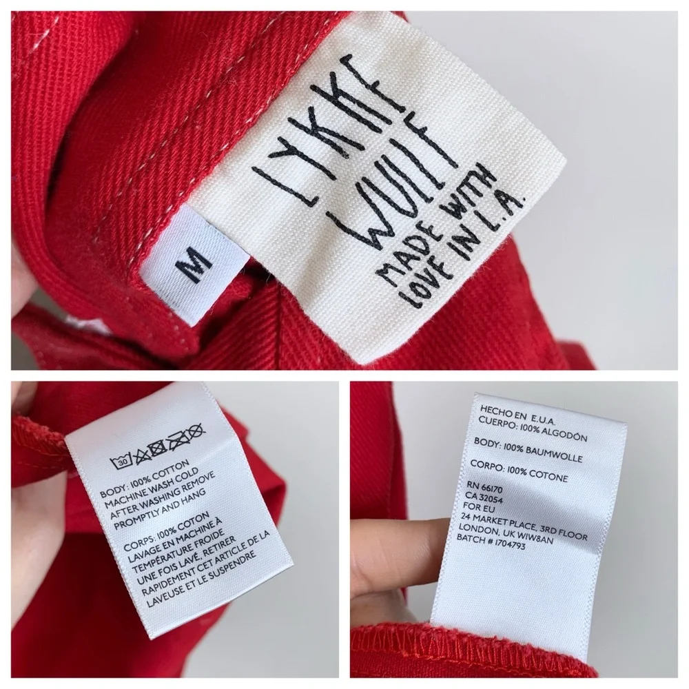 Lykke Wullf Anita Overall Mini Dress (Sz M) A-Line Patch Pocket Red Twill Cotton - Picture 11 of 16